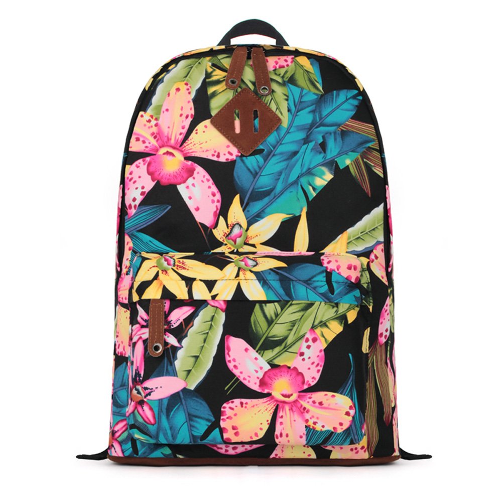 Tropical Floral Print Canvas School Backpack For Girls on Luulla